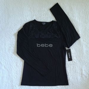 bebe Black🖤 Peek-a-boo Lace Accent Top - NWT